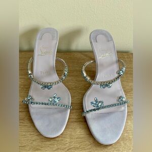 Christian Louboutin BRAND NEW Just Queen Sandal 70mm Heels Suede/PVC Crystals 38